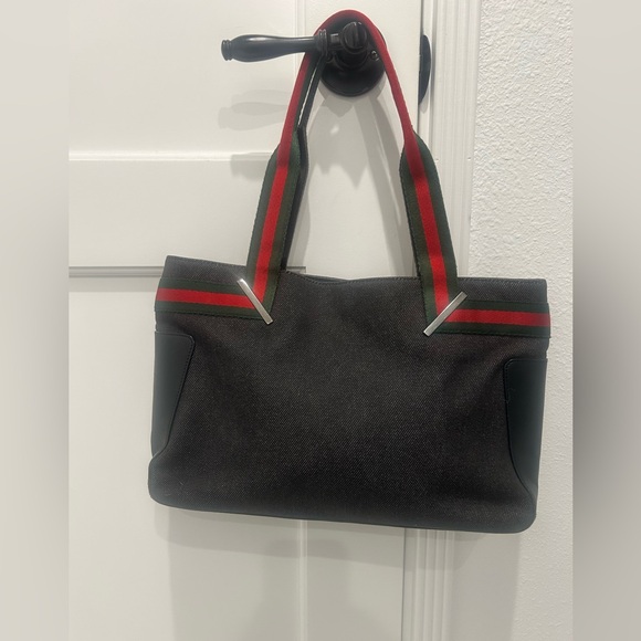 Gucci Black Denim and Sherry Line Straps Tote Bag - Picture 3 of 12